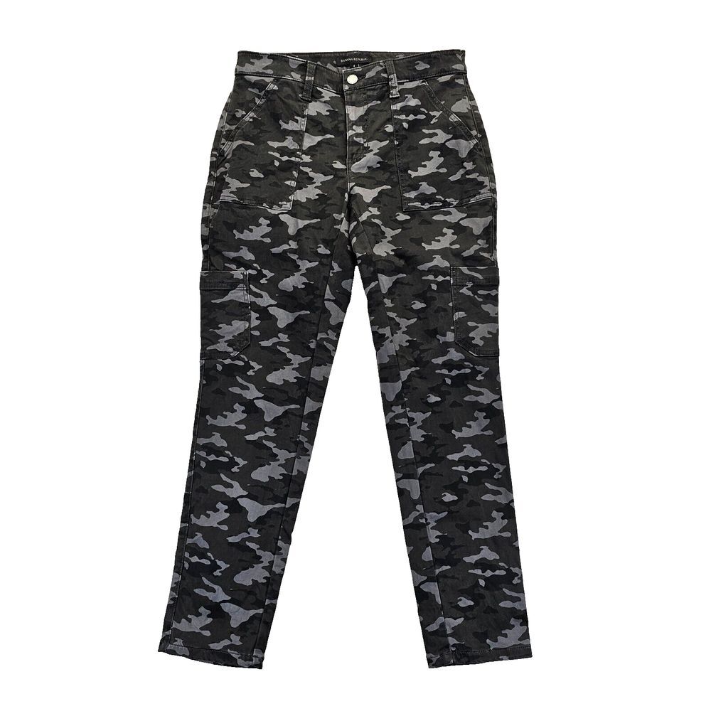 Banana Republic Camo Pants Womens Sz 4 Charcoal Gray Utility Cargo Sloan Fit EUC